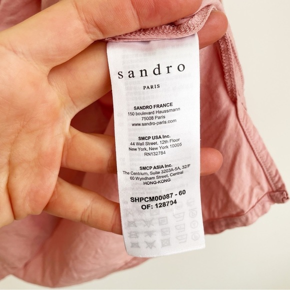 Sandro Oversized button down shirt long sleeve pale pink collared office chic S - Picture 5 of 13